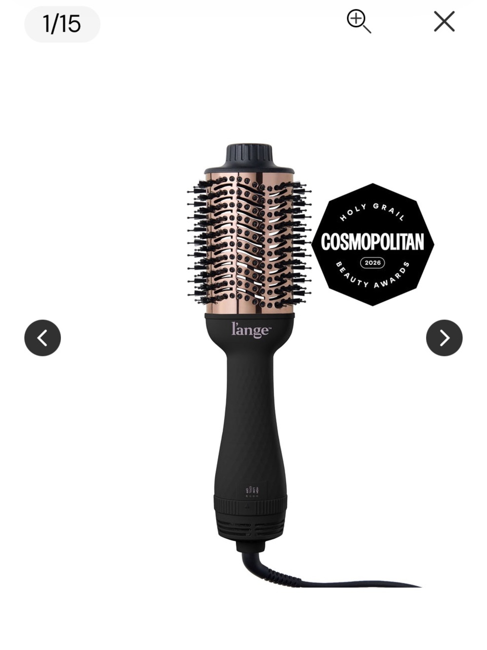 L’ange Le Volume 2-in-1 Volumizing Brush Dryer Black Rose Gold + Cover